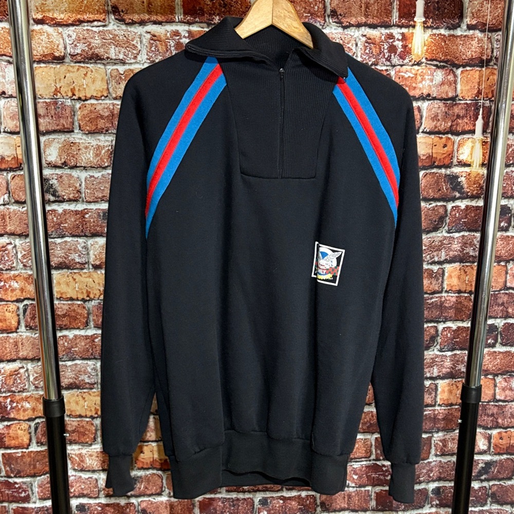Vintage 80s Members Only pullover Men's Black Sweater Red Blue Stripes large